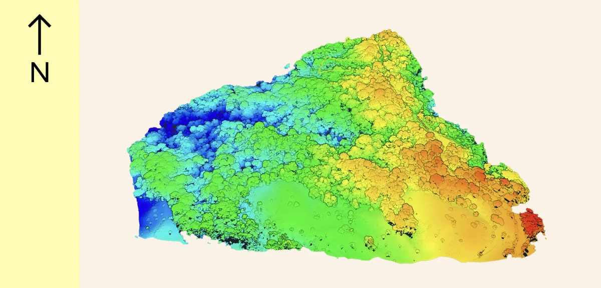 Colored elevation view of the area with lowest levels at 270m a.s.l. up to 407m a.s.l.